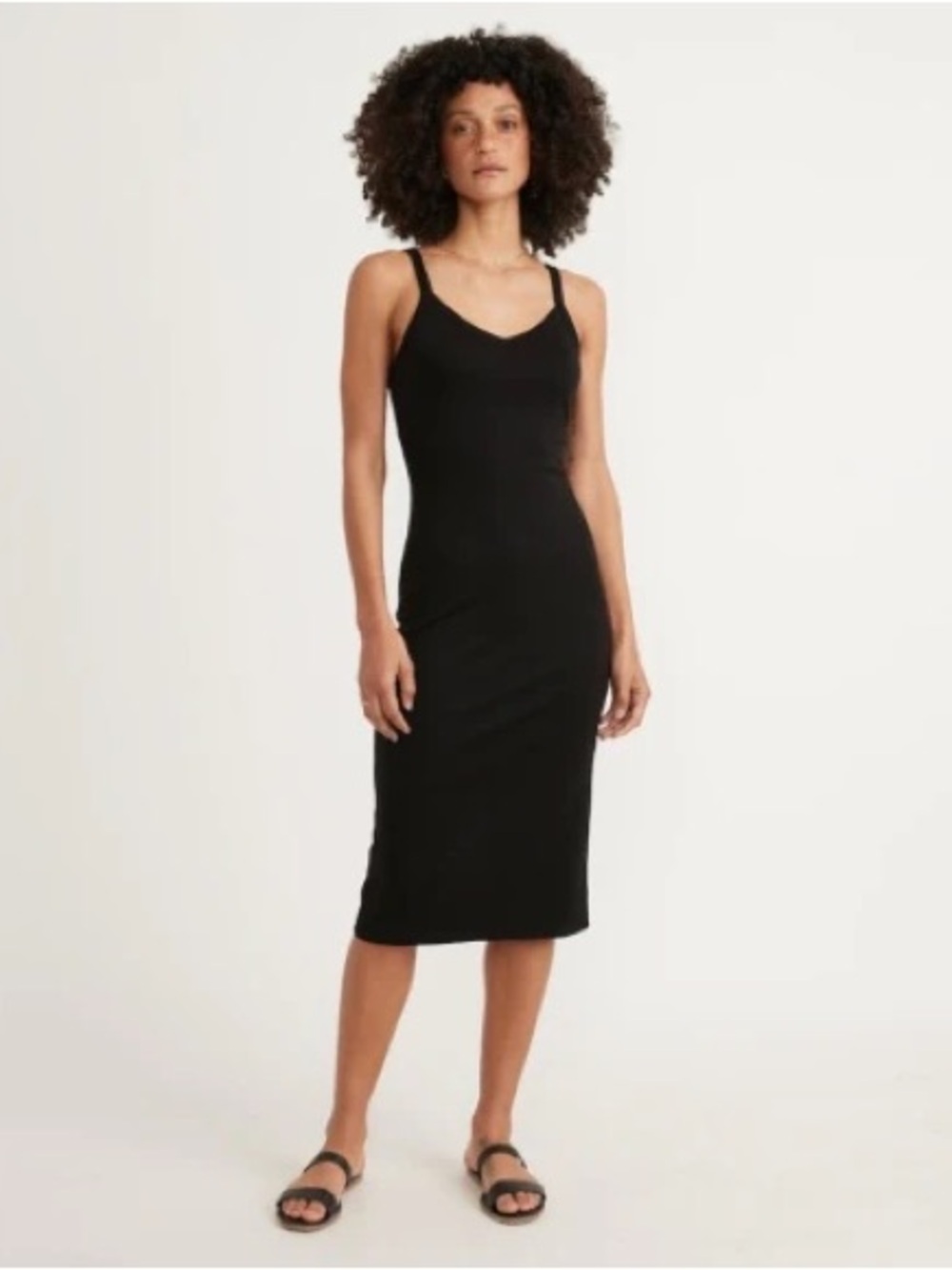NWT Marine Layer Black Lexi Rib Midi Dress with Thin Straps size large